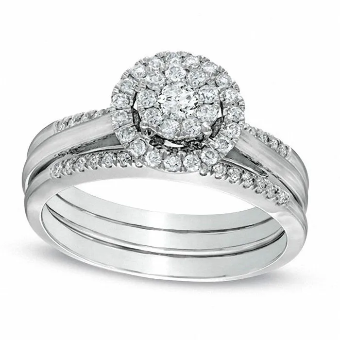Goldia Rings 050 CT TW Natural Diamond Cluster Frame Bridal Engagement Ring Set in Solid 10K White Gold Goldia Rings 050 CT TW Natural Diamond Cluster Frame Bridal Engagement Ring Set in Solid 10K White Gold