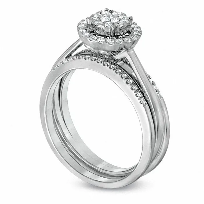 Goldia Rings 050 CT TW Natural Diamond Cluster Frame Bridal Engagement Ring Set in Solid 10K White Gold Goldia Rings 050 CT TW Natural Diamond Cluster Frame Bridal Engagement Ring Set in Solid 10K White Gold