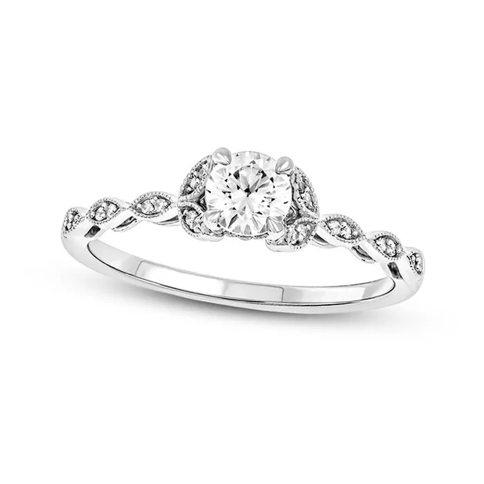 Goldia Rings 050 CT TW Natural Diamond Floral Antique VintageStyle Engagement Ring in Solid 10K White Gold II2 Goldia Rings 050 CT TW Natural Diamond Floral Antique VintageStyle Engagement Ring in Solid 10K White Gold II2