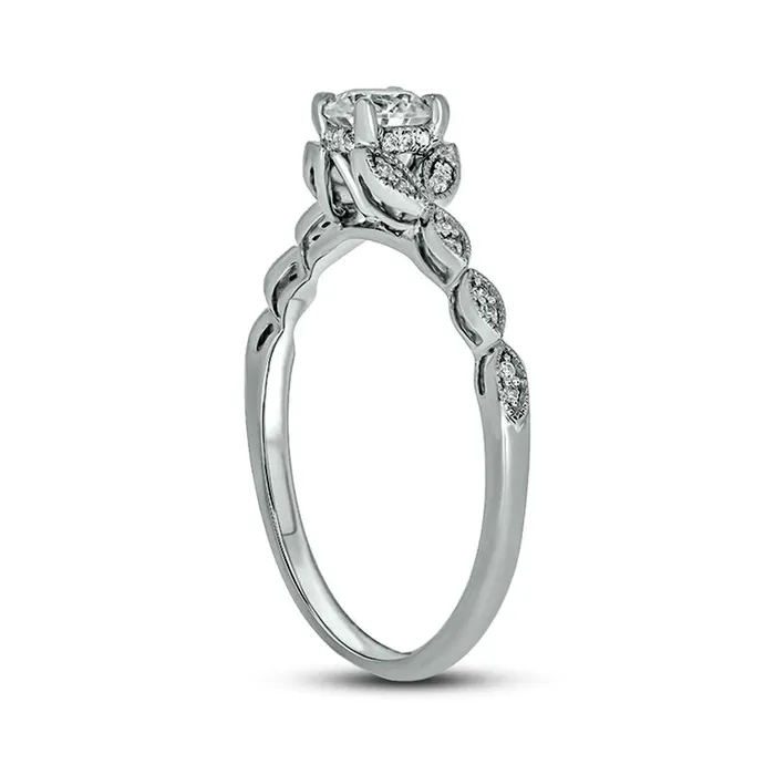 Goldia Rings 050 CT TW Natural Diamond Floral Antique VintageStyle Engagement Ring in Solid 10K White Gold II2 Goldia Rings 050 CT TW Natural Diamond Floral Antique VintageStyle Engagement Ring in Solid 10K White Gold II2