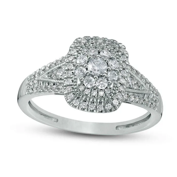 Goldia Rings 050 CT TW Natural Diamond Rectangle Frame VSides Antique VintageStyle Engagement Ring in Solid 14K White Gold Goldia Rings 050 CT TW Natural Diamond Rectangle Frame VSides Antique VintageStyle Engagement Ring in Solid 14K White Gold