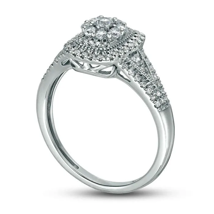Goldia Rings 050 CT TW Natural Diamond Rectangle Frame VSides Antique VintageStyle Engagement Ring in Solid 14K White Gold Goldia Rings 050 CT TW Natural Diamond Rectangle Frame VSides Antique VintageStyle Engagement Ring in Solid 14K White Gold