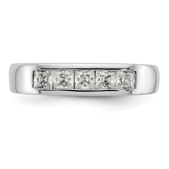 Goldia Rings 060ct CZ Solid Real 14K White Gold 5Stone Channel Wedding Band Ring