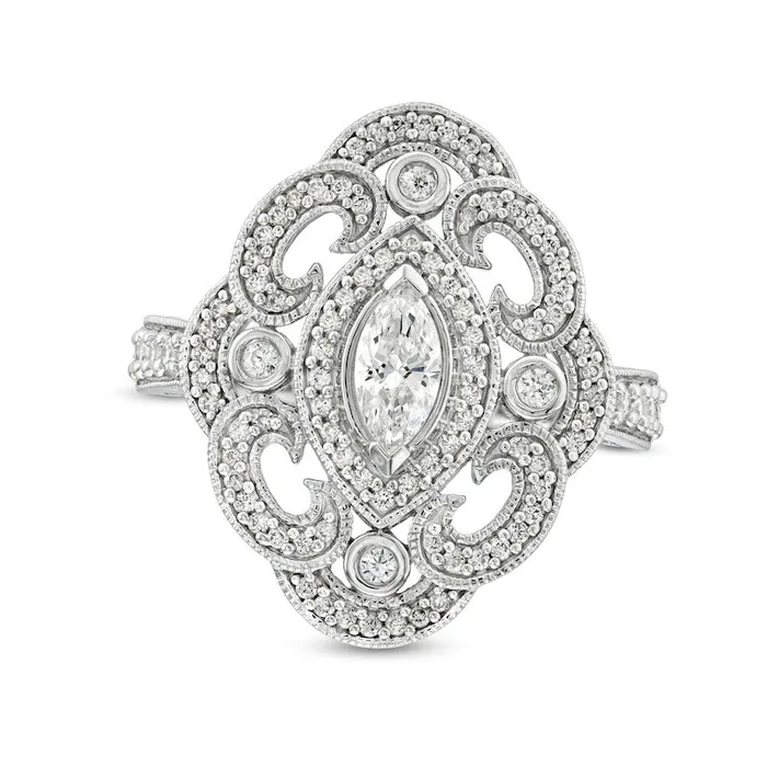Goldia Rings 075 CT TW Marquise Natural Diamond Frame Ornate Ring in Sterling Silver Goldia Rings 075 CT TW Marquise Natural Diamond Frame Ornate Ring in Sterling Silver