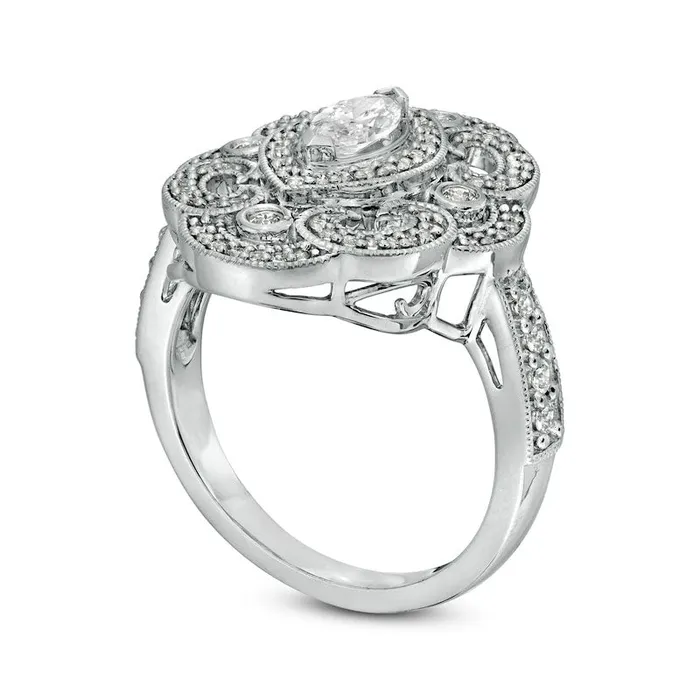 Goldia Rings 075 CT TW Marquise Natural Diamond Frame Ornate Ring in Sterling Silver Goldia Rings 075 CT TW Marquise Natural Diamond Frame Ornate Ring in Sterling Silver