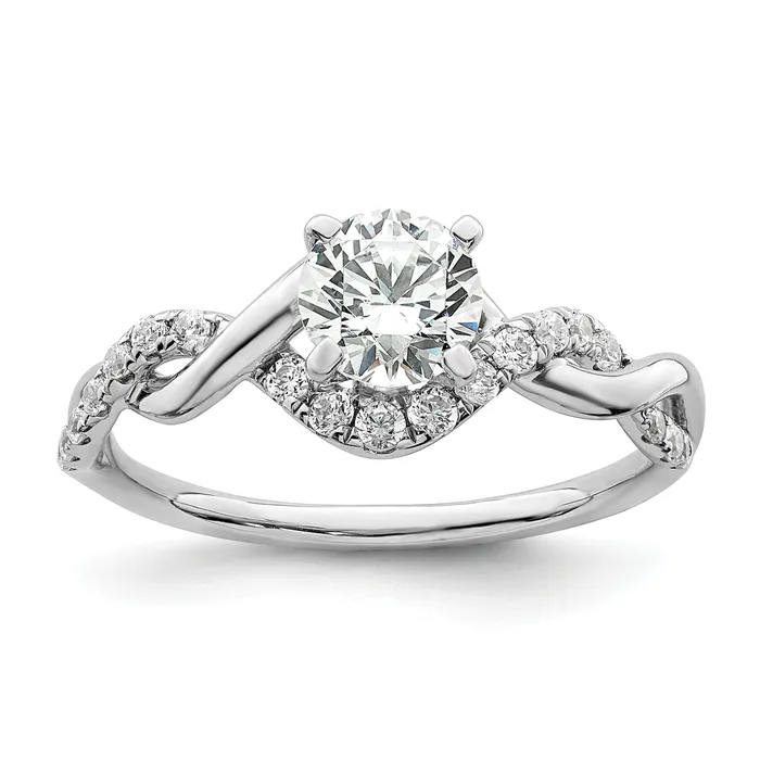 Goldia Rings 075ct CZ Solid Real 14k White Gold Round ByPass Engage Ring