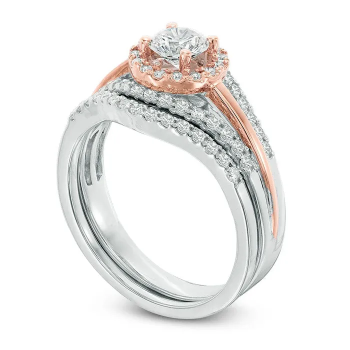 Goldia Rings 088 CT TW Natural Diamond Frame Split Shank Bridal Engagement Ring Set in Solid 10K TwoTone Gold Goldia Rings 088 CT TW Natural Diamond Frame Split Shank Bridal Engagement Ring Set in Solid 10K TwoTone Gold