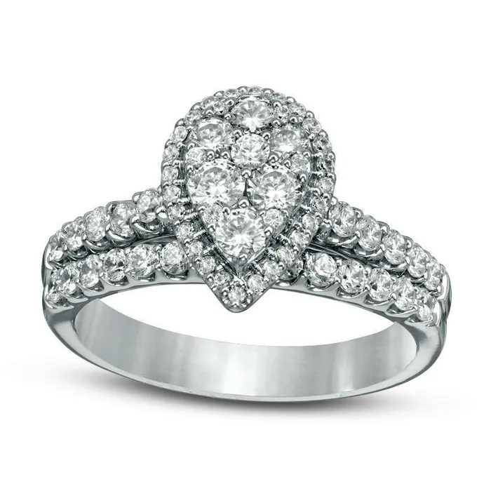 Goldia Rings 10 CT TW Composite Natural Diamond PearShaped Frame Bridal Engagement Ring Set in Solid 14K White Gold Goldia Rings 10 CT TW Composite Natural Diamond PearShaped Frame Bridal Engagement Ring Set in Solid 14K White Gold
