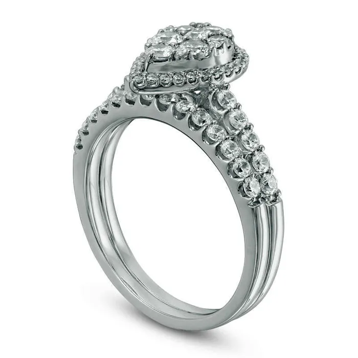 Goldia Rings 10 CT TW Composite Natural Diamond PearShaped Frame Bridal Engagement Ring Set in Solid 14K White Gold Goldia Rings 10 CT TW Composite Natural Diamond PearShaped Frame Bridal Engagement Ring Set in Solid 14K White Gold