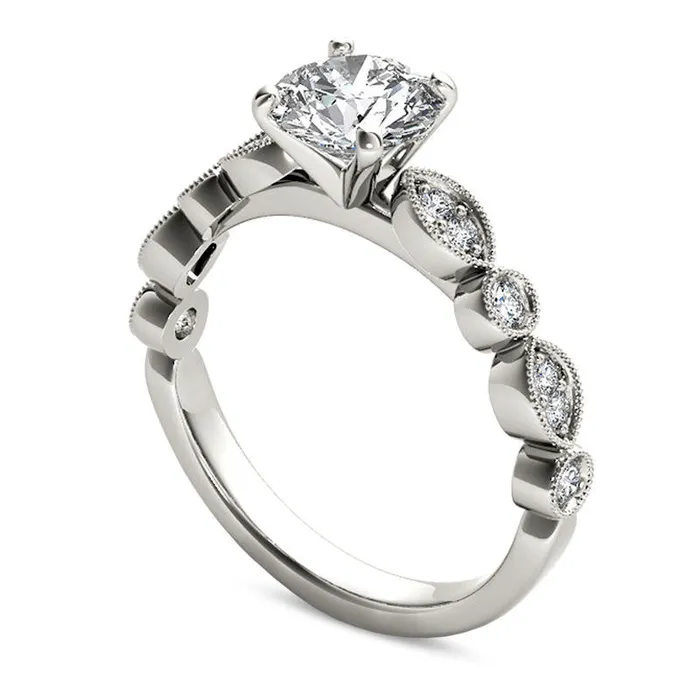 Goldia Rings 10 CT TW Natural Diamond Antique VintageStyle Engagement Ring in Solid 14K White Gold Goldia Rings 10 CT TW Natural Diamond Antique VintageStyle Engagement Ring in Solid 14K White Gold