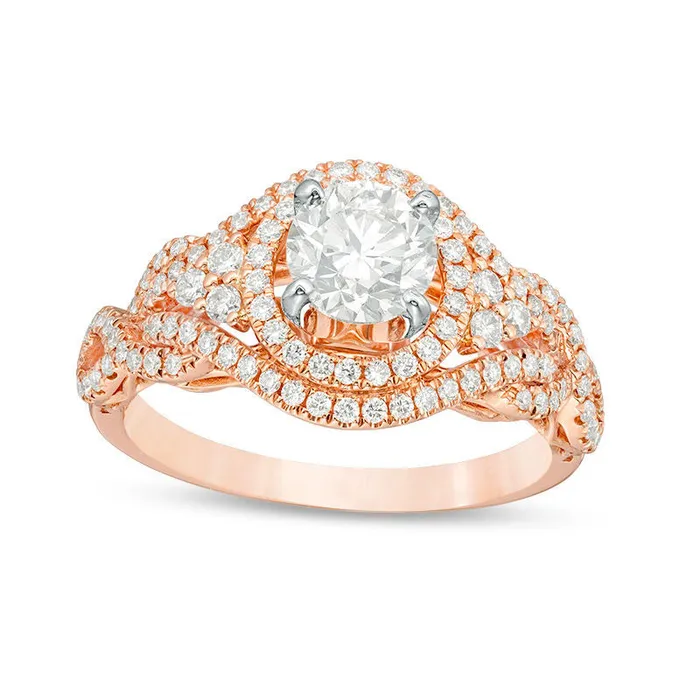 Goldia Rings 10 CT TW Natural Diamond Double Frame TriSides Twist Engagement Ring in Solid 14K Rose Gold Goldia Rings 10 CT TW Natural Diamond Double Frame TriSides Twist Engagement Ring in Solid 14K Rose Gold