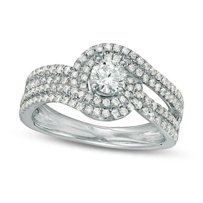 Goldia Rings 10 CT TW Natural Diamond Swirl Bypass Frame MultiRow Engagement Ring in Solid 14K White Gold Goldia Rings 10 CT TW Natural Diamond Swirl Bypass Frame MultiRow Engagement Ring in Solid 14K White Gold