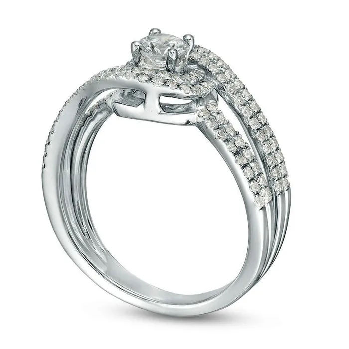 Goldia Rings 10 CT TW Natural Diamond Swirl Bypass Frame MultiRow Engagement Ring in Solid 14K White Gold Goldia Rings 10 CT TW Natural Diamond Swirl Bypass Frame MultiRow Engagement Ring in Solid 14K White Gold