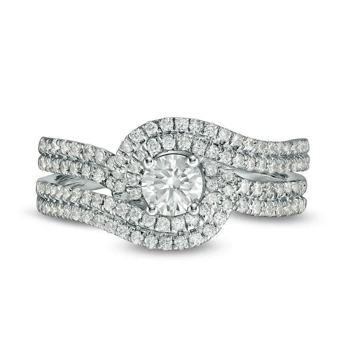 Goldia Rings 10 CT TW Natural Diamond Swirl Bypass Frame MultiRow Engagement Ring in Solid 14K White Gold Goldia Rings 10 CT TW Natural Diamond Swirl Bypass Frame MultiRow Engagement Ring in Solid 14K White Gold