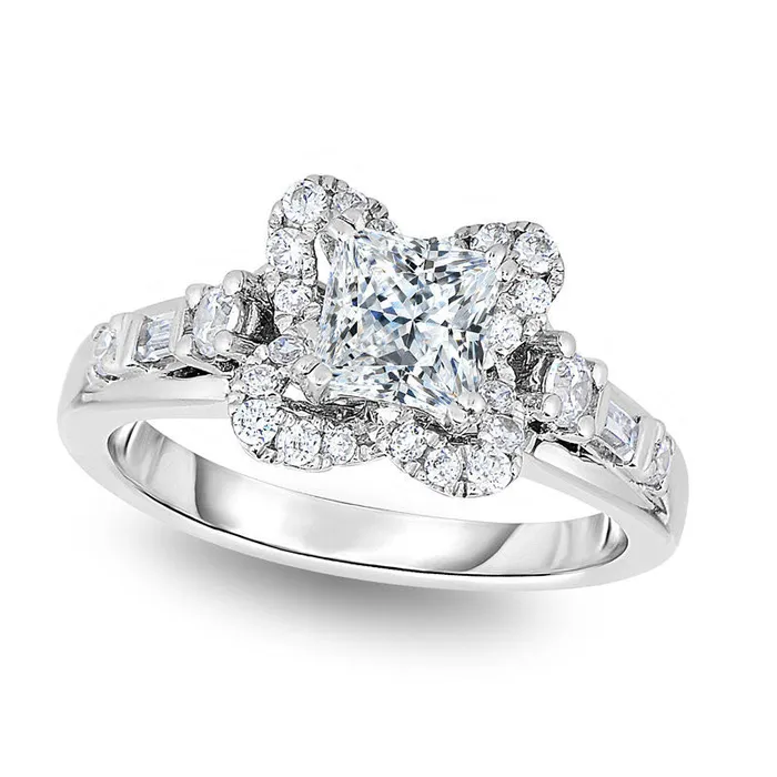Goldia Rings 15 CT TW CushionCut Natural Diamond Flower Frame Engagement Ring in Solid 14K White Gold Goldia Rings 15 CT TW CushionCut Natural Diamond Flower Frame Engagement Ring in Solid 14K White Gold