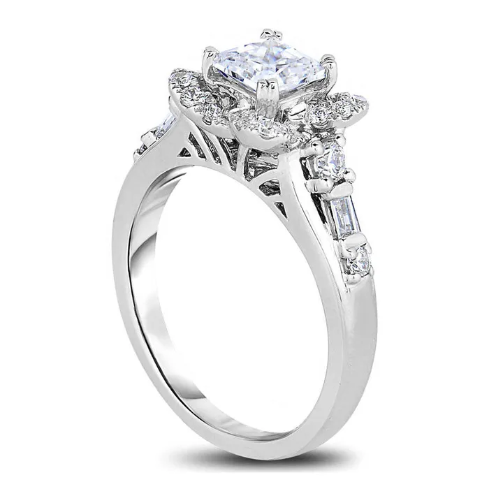 Goldia Rings 15 CT TW CushionCut Natural Diamond Flower Frame Engagement Ring in Solid 14K White Gold Goldia Rings 15 CT TW CushionCut Natural Diamond Flower Frame Engagement Ring in Solid 14K White Gold
