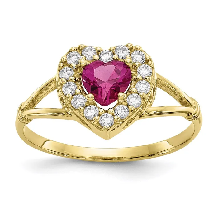 Goldia Rings 10K Yellow Gold Red and White CZ Heart Ring