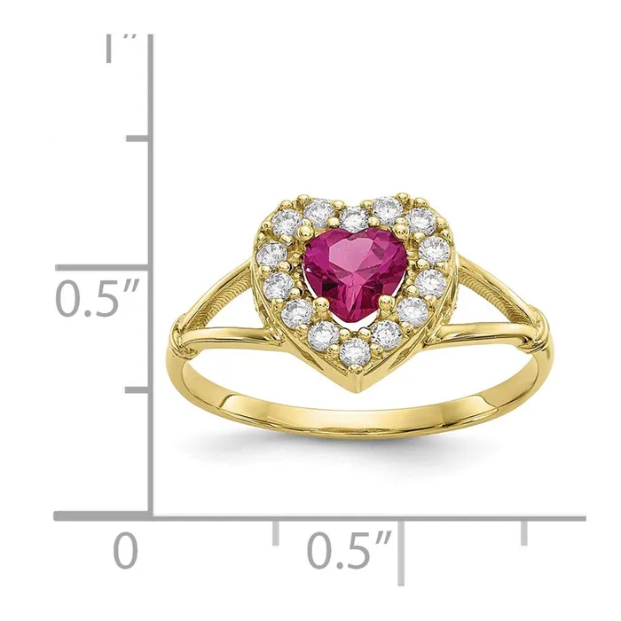 Goldia Rings 10K Yellow Gold Red and White CZ Heart Ring
