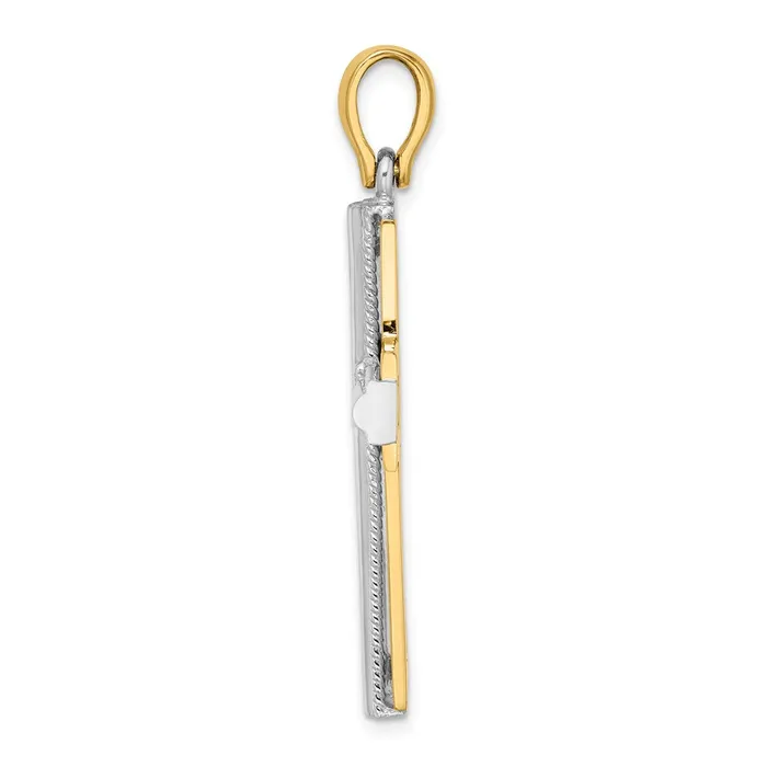 Goldia Rings 14k Twotone Gold Ridged Trim Cross Charm