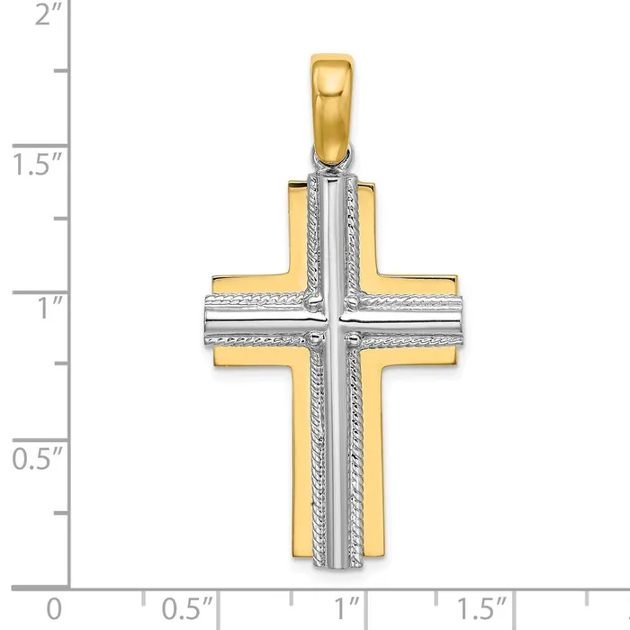Goldia Rings 14k Twotone Gold Ridged Trim Cross Charm