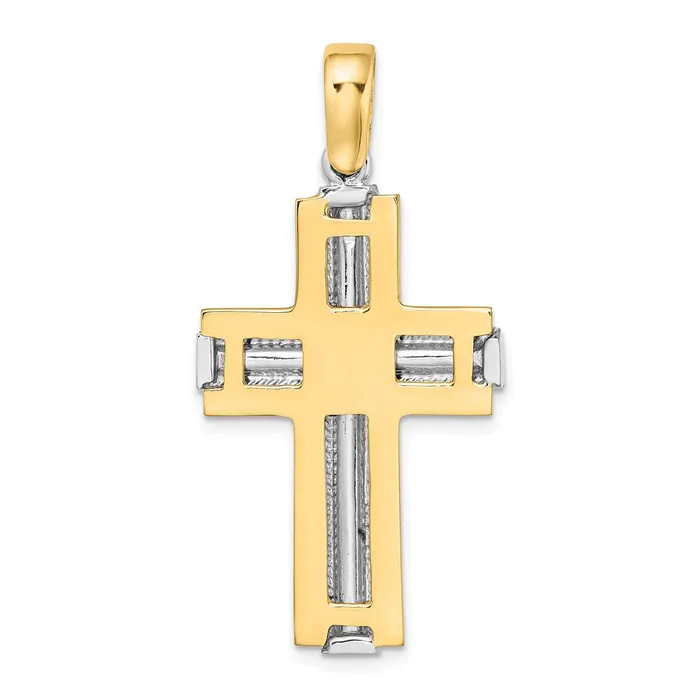 Goldia Rings 14k Twotone Gold Ridged Trim Cross Charm