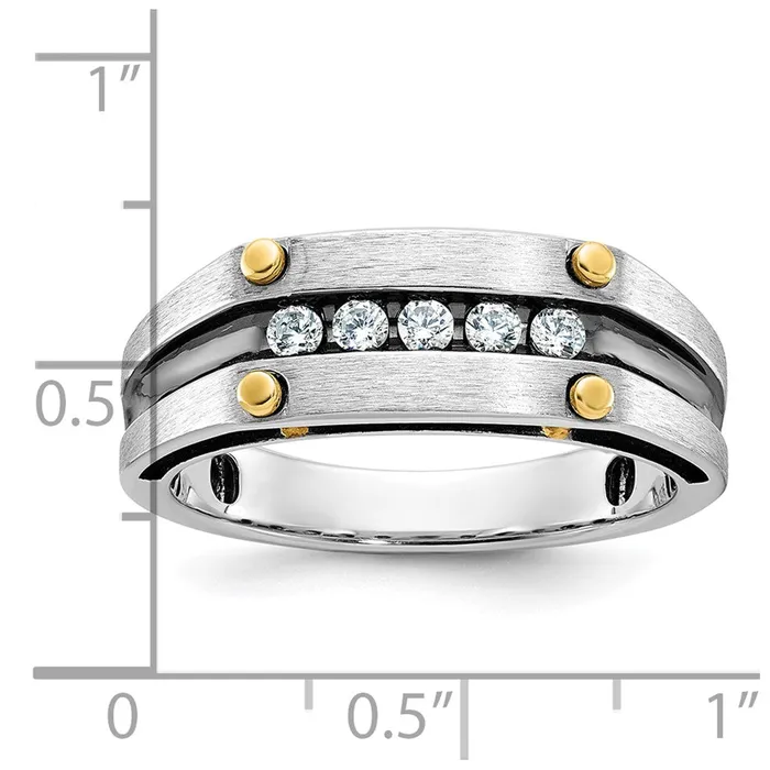 Goldia Rings 14k Twotone Gold wBlack Rhodium Mens Satin 14 carat Diamond Complete Ring
