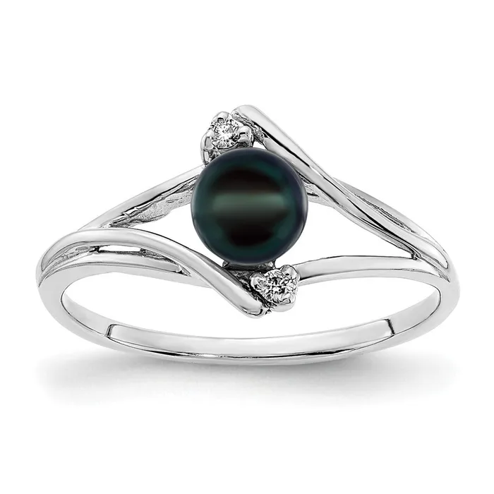 Goldia Rings 14k White Gold 5mm Black FW Cultured Pearl A Real Diamond ring Goldia Rings 14k White Gold 5mm Black FW Cultured Pearl A Real Diamond ring