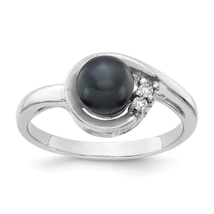Goldia Rings 14k White Gold 6mm Black FW Cultured Pearl A Real Diamond ring Goldia Rings 14k White Gold 6mm Black FW Cultured Pearl A Real Diamond ring