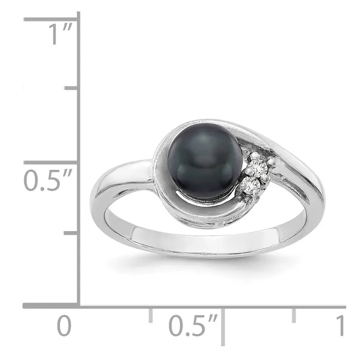 Goldia Rings 14k White Gold 6mm Black FW Cultured Pearl A Real Diamond ring