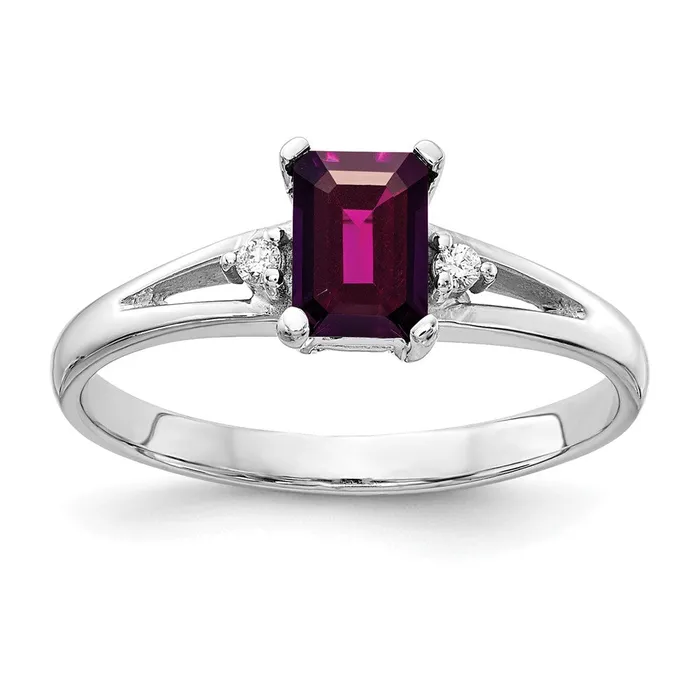Goldia Rings 14k White Gold 6x4mm Emerald Cut Rhodolite Garnet AA Diamond ring Goldia Rings 14k White Gold 6x4mm Emerald Cut Rhodolite Garnet AA Diamond ring