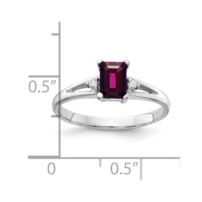 Goldia Rings 14k White Gold 6x4mm Emerald Cut Rhodolite Garnet AA Diamond ring