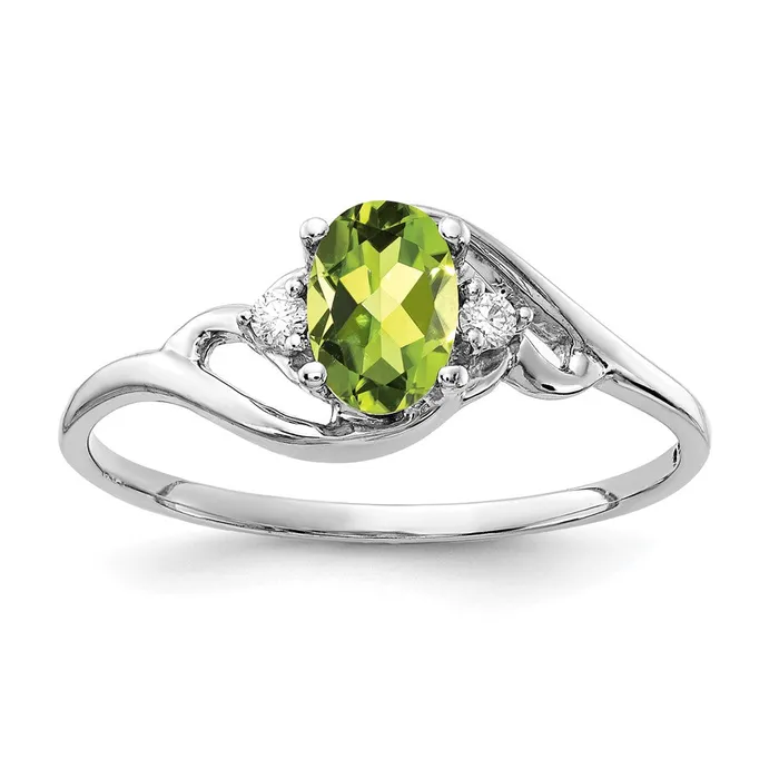 Goldia Rings 14k White Gold 6x4mm Oval Peridot Checker AAA Diamond ring