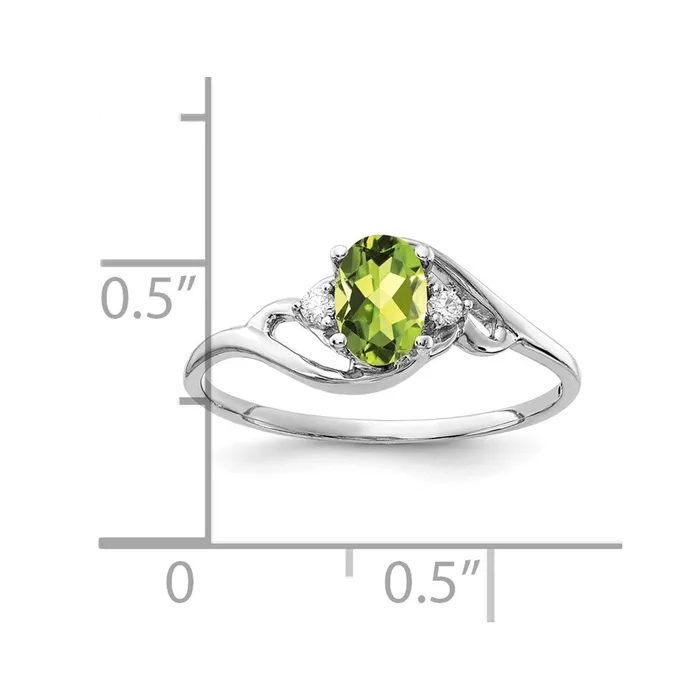Goldia Rings 14k White Gold 6x4mm Oval Peridot Checker AAA Diamond ring