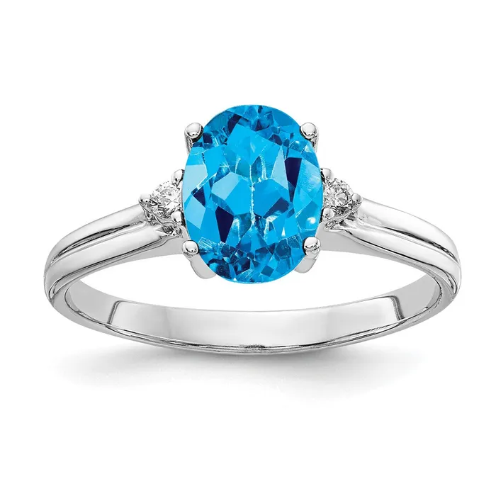 Goldia Rings 14k White Gold 8x6mm Oval Blue Topaz AA Diamond ring
