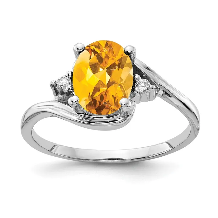Goldia Rings 14k White Gold 8x6mm Oval Citrine Checker AAA Diamond ring