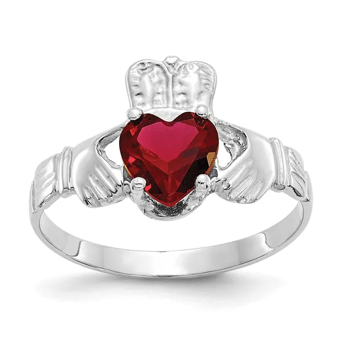 Goldia Rings 14k White Gold January CZ Birthstone Claddagh Ring