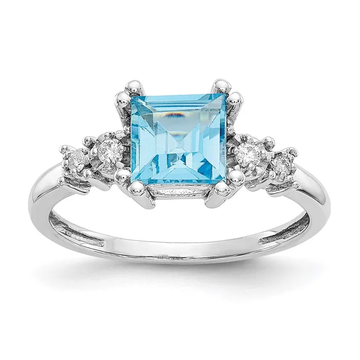 Goldia Rings 14K White Gold Real Diamond and Blue Topaz Ring