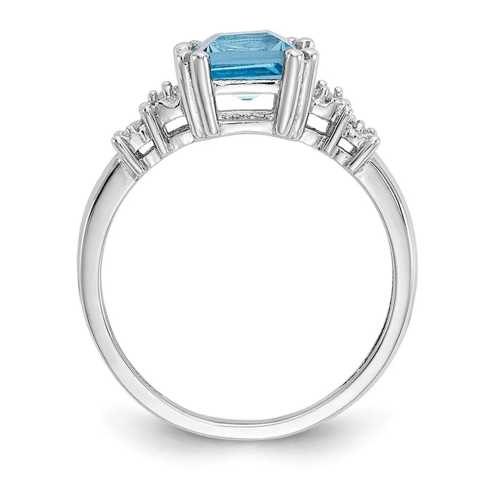 Goldia Rings 14K White Gold Real Diamond and Blue Topaz Ring
