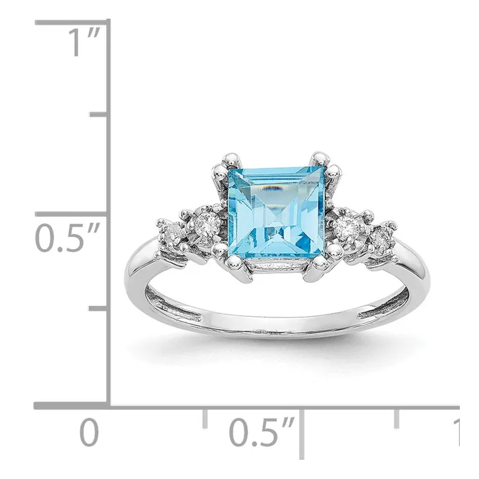 Goldia Rings 14K White Gold Real Diamond and Blue Topaz Ring