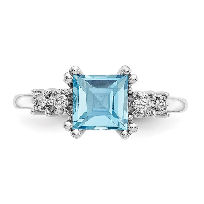 Goldia Rings 14K White Gold Real Diamond and Blue Topaz Ring