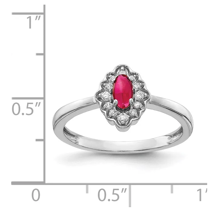 Goldia Rings 14k White Gold Real Diamond and Oval Cabochon Ruby Ring