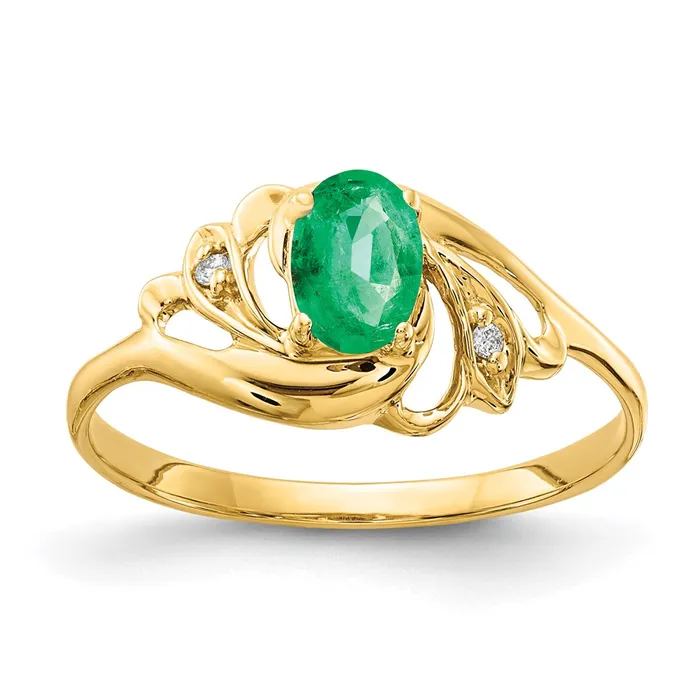 Goldia Rings 14K Yellow Gold 6x4mm Oval Emerald A Real Diamond ring