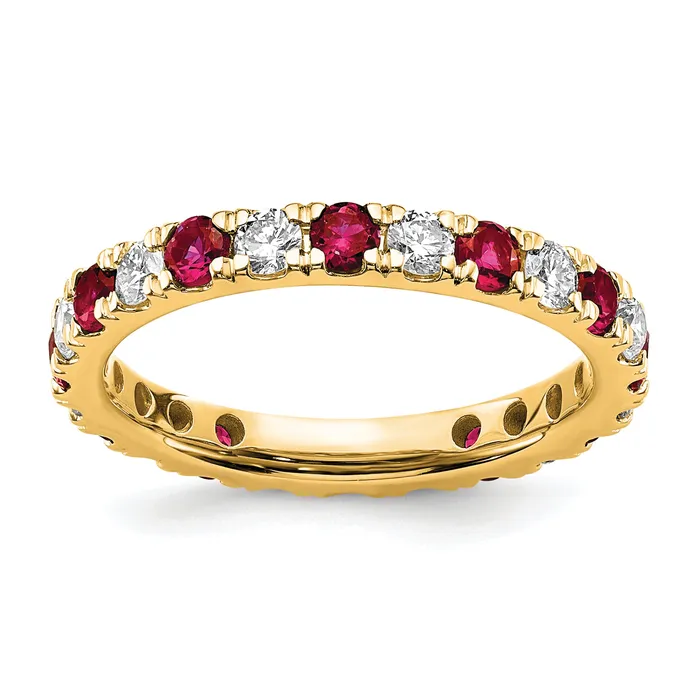 Goldia Rings 14k Yellow Gold 78 Ct Lab Grown Diamond VSSI G and Lab Created Ruby Eternity Band Ring Goldia Rings 14k Yellow Gold 78 Ct Lab Grown Diamond VSSI G and Lab Created Ruby Eternity Band Ring