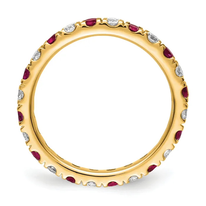Goldia Rings 14k Yellow Gold 78 Ct Lab Grown Diamond VSSI G and Lab Created Ruby Eternity Band Ring