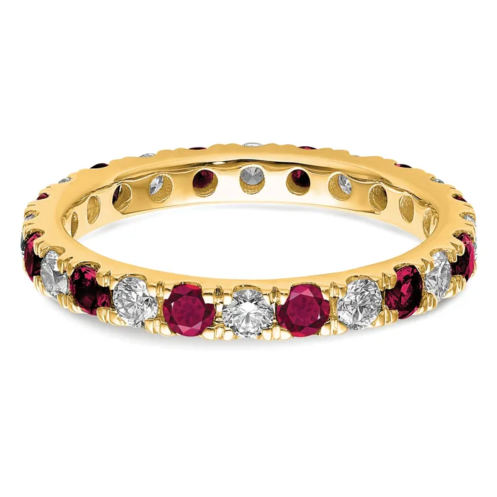 Goldia Rings 14k Yellow Gold 78 Ct Lab Grown Diamond VSSI G and Lab Created Ruby Eternity Band Ring