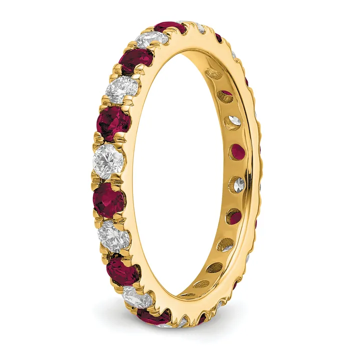 Goldia Rings 14k Yellow Gold 78 Ct Lab Grown Diamond VSSI G and Lab Created Ruby Eternity Band Ring