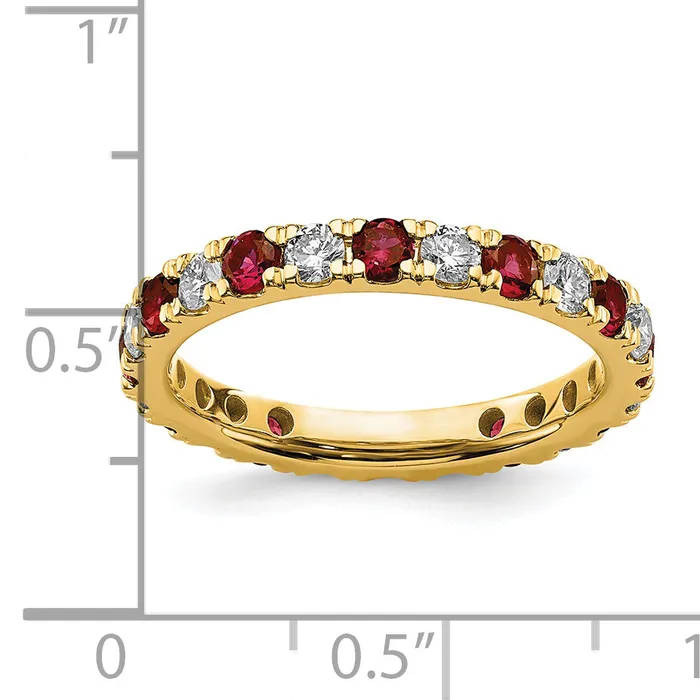 Goldia Rings 14k Yellow Gold 78 Ct Lab Grown Diamond VSSI G and Lab Created Ruby Eternity Band Ring