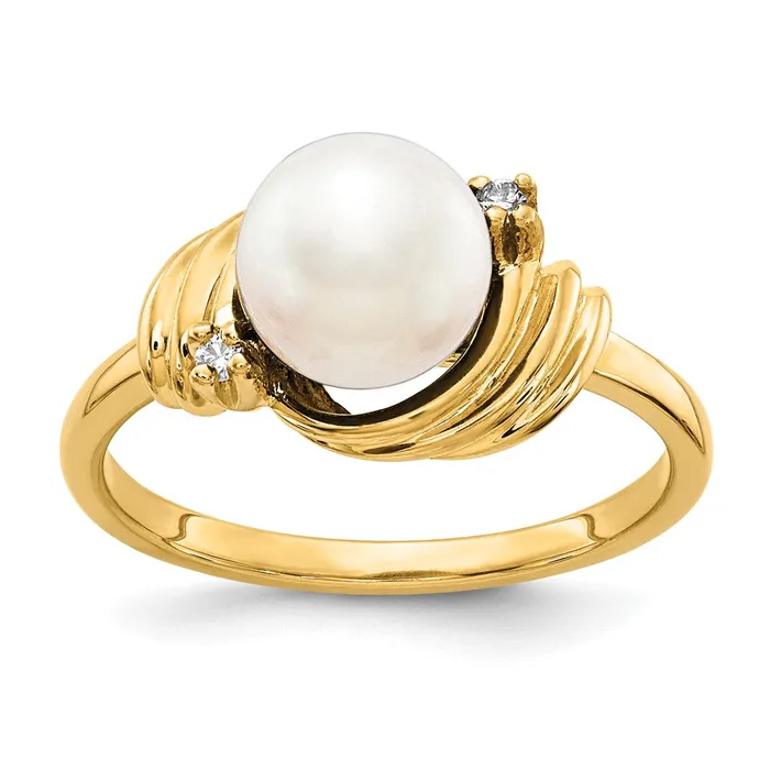 Goldia Rings 14k Yellow Gold 7mm FW Cultured Pearl AAA Diamond ring