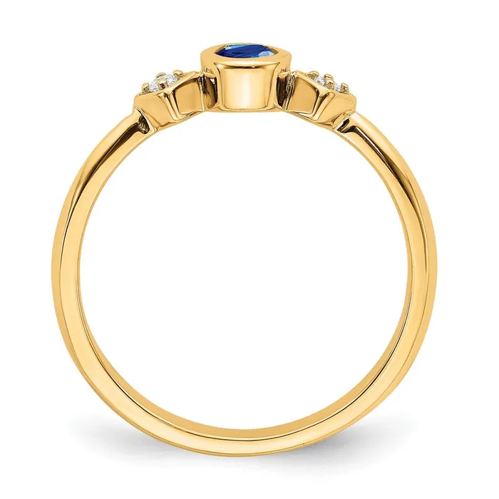 Goldia Rings 14K Yellow Gold Oval Bezel Sapphire and Real Diamond Ring