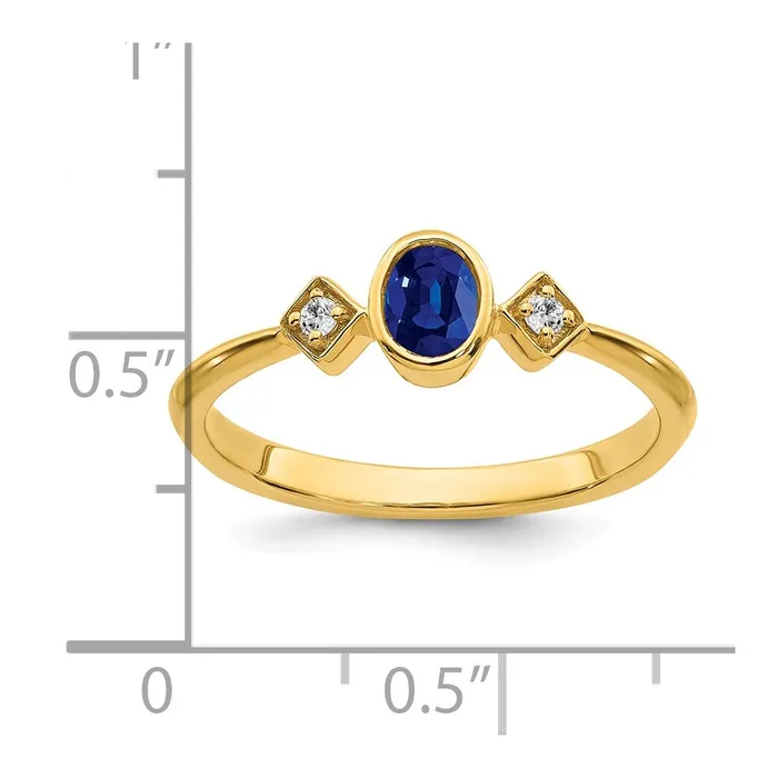 Goldia Rings 14K Yellow Gold Oval Bezel Sapphire and Real Diamond Ring